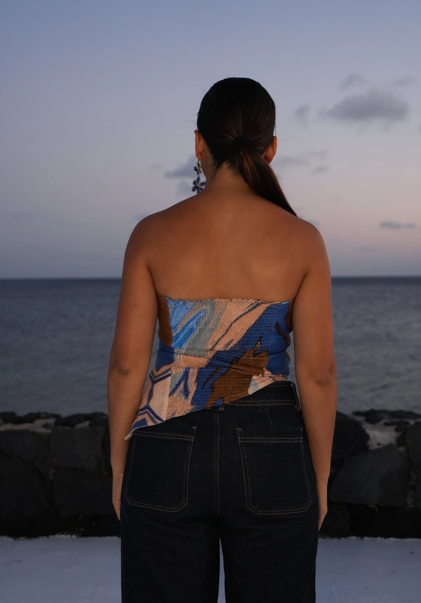 Strapless top Aqua terra print 
