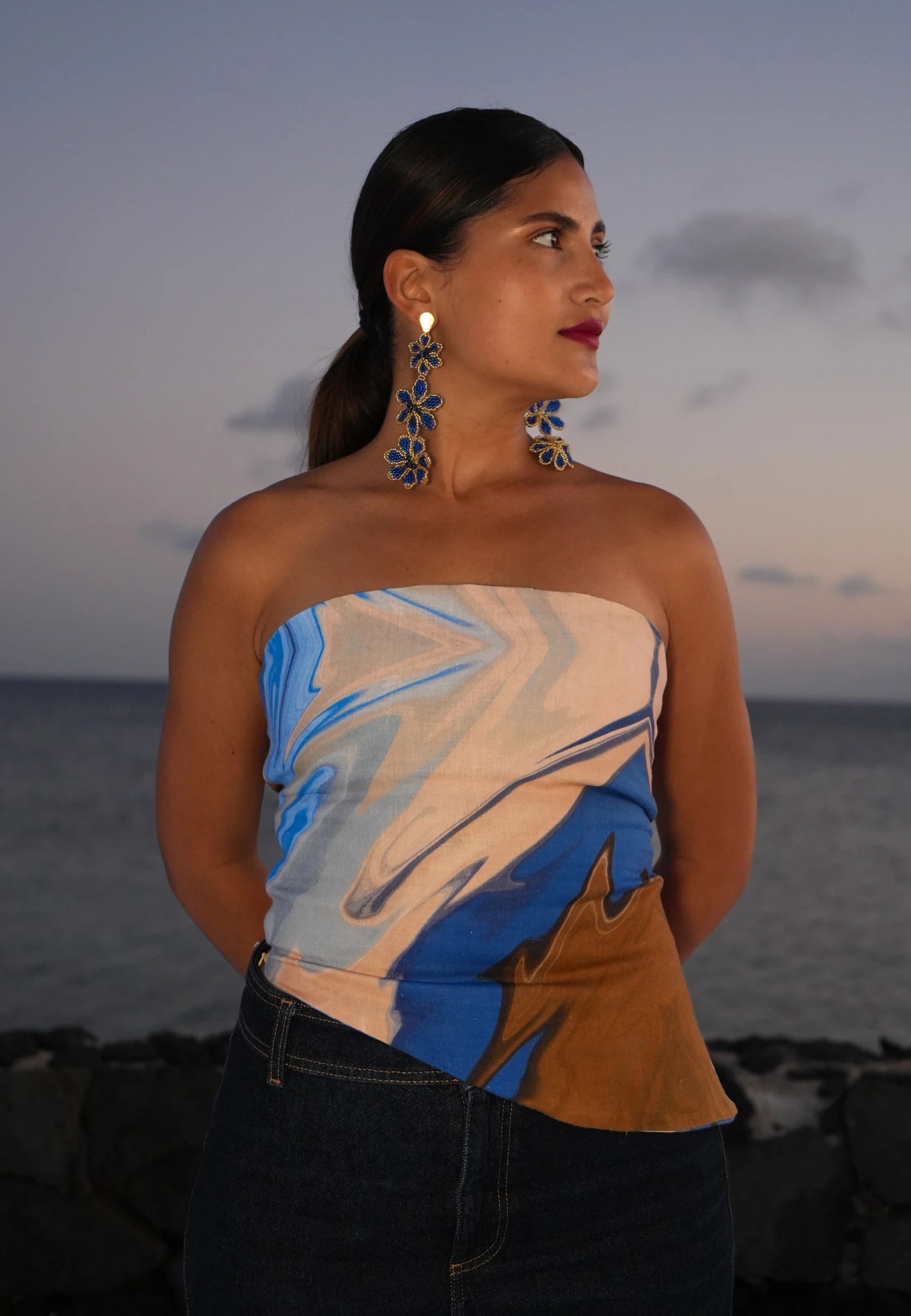 Strapless top Aqua terra print 