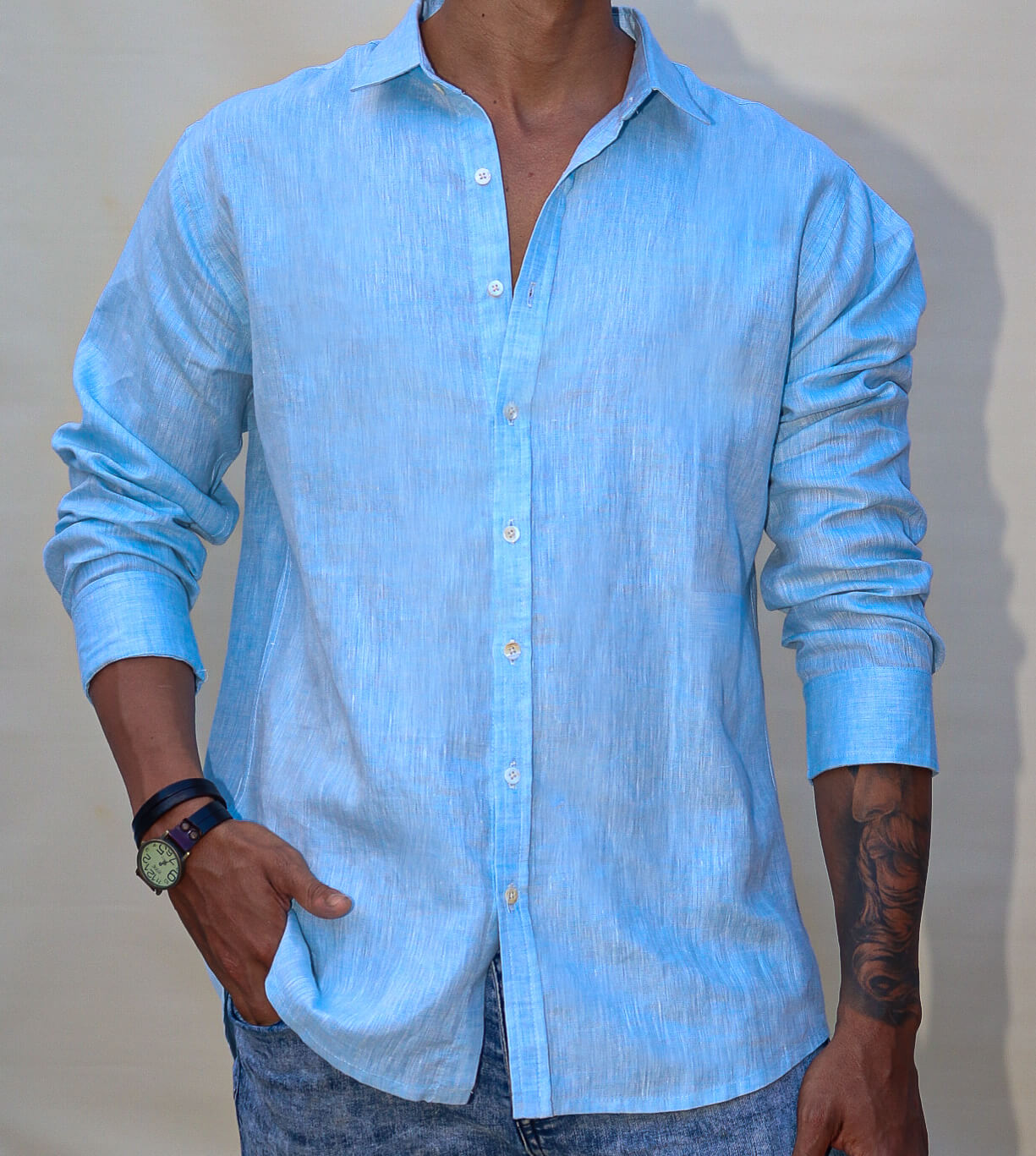 Botanic Men Shirt Light Blue